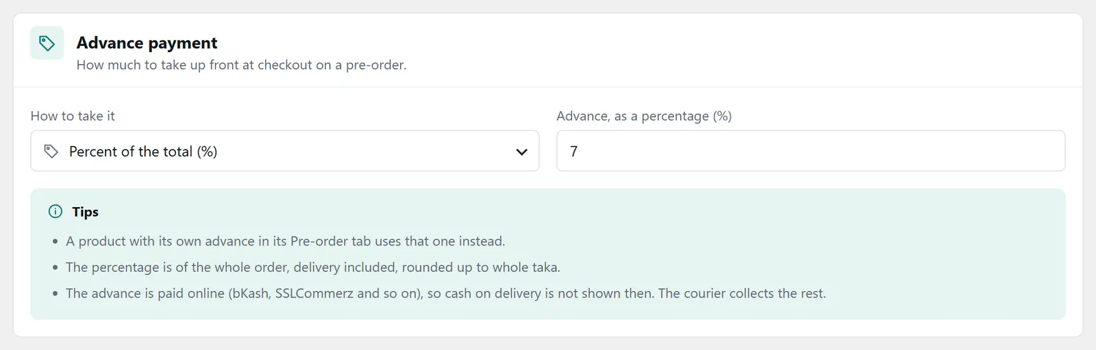 The “Advance” panel: how to take it, how much, and the tips beside it